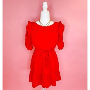 Red Ruched Sleeve Dress